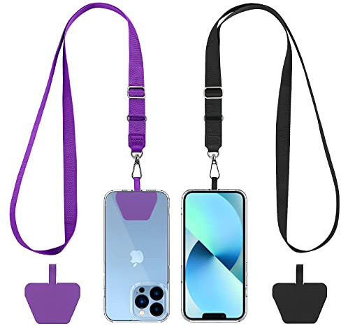 CACOE Universal Mobile Phone Chain, 2 Pcs Adjustable Collar Lanyard and 2 Pcs Durable Patches, Lanyard Mobile Phone Neck Strap Compatible with Most Smartphones