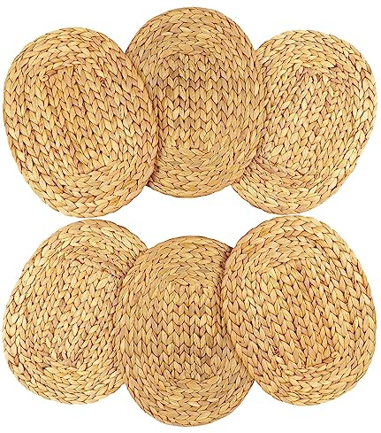 DAJAMAI Oval Woven Placemats Set of 6, Natural Water Hyacinth Charger Plates Non-Slip Weave Placemats Farmhouse Straw Braided Rattan Tablemats, Oval Wicker Place Mats for Dining Table