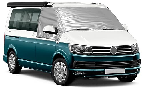 Soekodu Cubierta del Parabrisas Compatible con VW T5, Parasol de Ventana Delantera, 100% Opaco, Bloquea Los Rayos UV, Protector de Parabrisas Delantera Resistente Intemperie, para T5 Plata