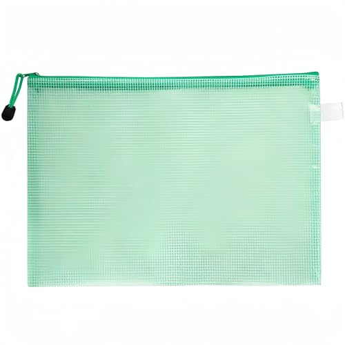 Boxonly A5 Kunststoff-Brieftaschen mit Reißverschluss, Mesh-Dokumentenmappe, Dokumentenmappe, Kunststofftaschen, Reißverschluss, Aktenmappe für Schule, Büro, Hausaufgaben, Aufbewahrungstaschen, Grün