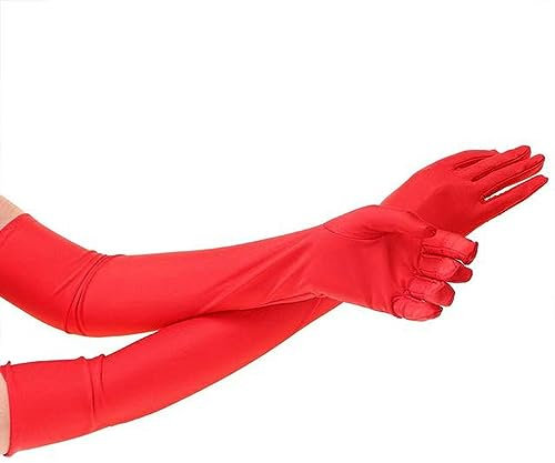 WANAM 1 Pair Long Finger Sun Protection Gloves Opera Evening Party Prom Costume Fashion Gloves -Red