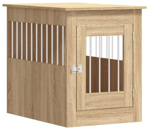 vidaXL Meuble de Cage pour Chiens, Niche pour Chiens avec Porte Verrouillable, Maison pour Chien, Table d'Appoint, Chêne Sonoma Bois d'Ingénierie