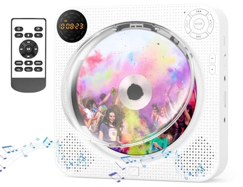 DESOBRY Lecteur CD Bluetooth avec Haut-Parleur Hi-FI, Home Boombox Radio FM avec télécommande, écran LED Avant, Support AUX et USB, Lecteur CD Mural (sans Batterie)