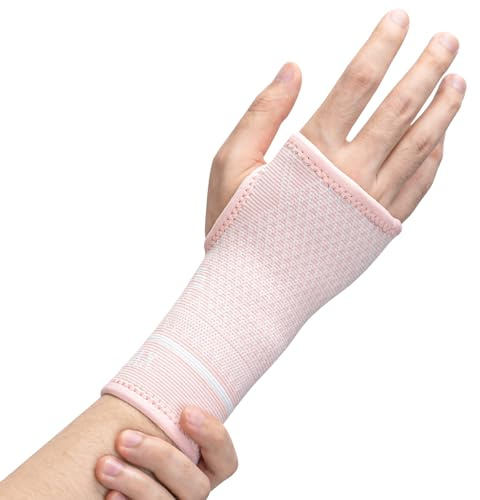 INDEEMAX Copper Wrist Compression Sleeve 1 Pair, Comfortable Hand Brace Support for Arthritis, Tendonitis, Sprains, Workout, Carpal Tunnel - Left & Right - Women and Men (Pink, S)