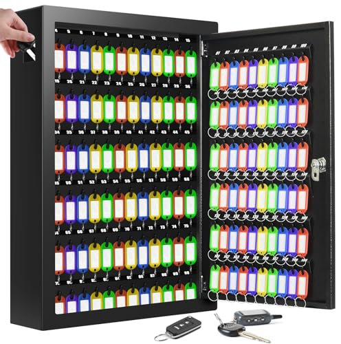 Nebakne 150 Schlüssel Schrank Organizer, robuste Schlüsselschlossbox Wandhalterung mit Schlüsselhaken & 150 Etiketten Schlüsseletiketten, Sicherheitsschloss für Valets, Hotels, Auto, Büro,