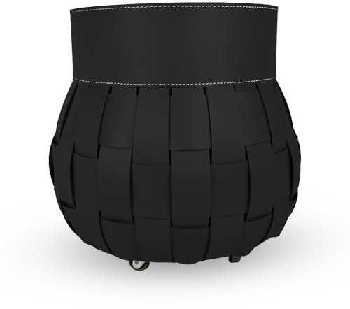 LIMAC Design TRECCIO Holzhalter aus gewebtem Leder, Design- Brennholztasche für Öfen und Kamine, Originale Kaminholzkorb, mit gummierten Rädern, Hergestellt in Italien. (schwarz)