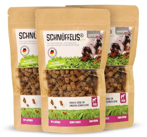 KNAUDER'S Best - Hundeleckerli Schnüffelis Finest - 3X 100g Pferd Snacks - Hunde Leckerlis aus 100% Muskelfleisch - Hundeleckerli getreidefrei & ohne chemische Zusatzstoffe - Leckereien für Hunde