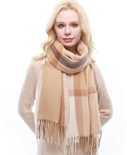 RIIQIICHY Schal Damen Winter kuschelig karierter Winterschal mit Fransen weicher Damenschal für Herbst