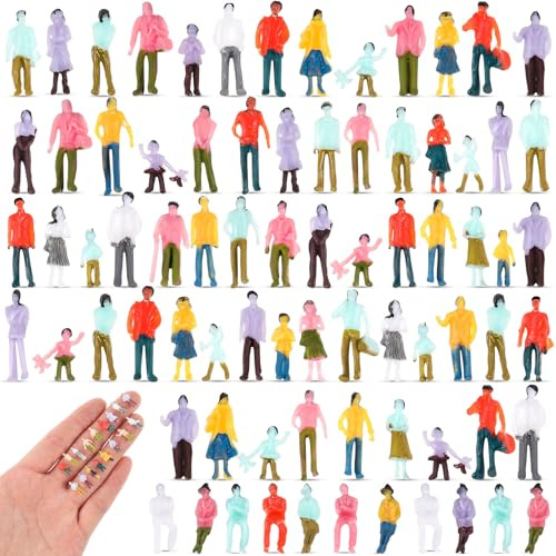 Namalu 100 Pcs Mini People Figurines 1: 150 Scale 0.47 Inch Museum Architectural Painted Tiny Model Sitting and Standing Plastic People Assorted Poses Model Trains for Miniature Scenes