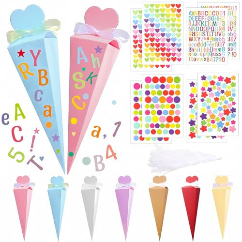 51 Mini SchultüteKleine Kegelfüllung Kreative Schultütenfüllung SchultütenSet Geschenk Zum Schulanfang Für Jungen und Mädchen, Sicher, Robust, Geschmacksneutral (Länge 20 x Breite 15 x Höhe 3)
