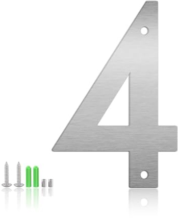 7.62cm Metall Moderne Hausnummern Adressbuchstaben - Edelstahl Hausadresse Buchstaben und Zahlen, Tür Zahlen Signage Straße Adresse Plaque für Wohnung Garten Tür Briefkasten Dekor (4)