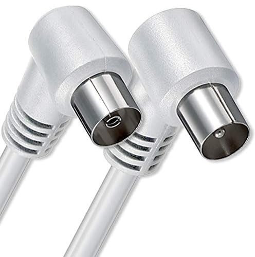 TECHZOCO Cavo antenna TV maschio femmina, coassiale a 90°, per TV, decoder, 70dB, HDTV, DVB-T2/C/S, TV e radio, 75 Ohm, bianco, 1,5 metri