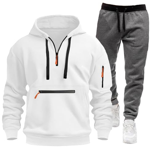 Tuta Uomo Completa Tuta Da Ginnastica Uomo Invernale Felpata Completo Sport Maglia Felpa con Cappuccio e Pantalone Due Pezzi Set Tracksuit Felpa Con Zip Suit Tuta Abbigliamento Sportiva Tuta Completa
