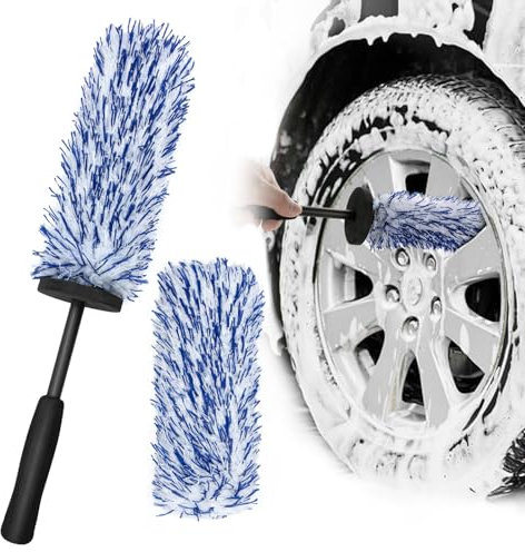 AdrreyuFny Brosse Jante Voiture Con Housses Interchangeables, Brosse Nettoyage Voiture pour Un Nettoyage Complet des Jantes de Voiture sans Créer de Rayur - Blu