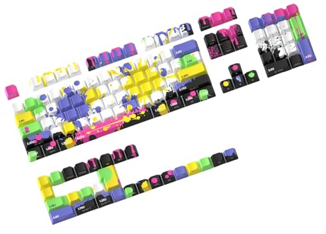 Qsvbeeqj 130 tangenter tangentkåpor sidgravyr värmesublimerad knappsats för spel mekaniskt tangentbord anpassa från tangentkåpor