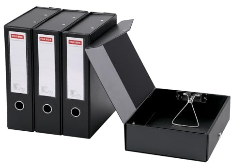 GUOKOFF Archivador de Caja A4, Paquete de 4 Caja de Archivo, Lomo de 88mm, Cajas de Archivadores Documentos para Oficina Escolar (Negro)