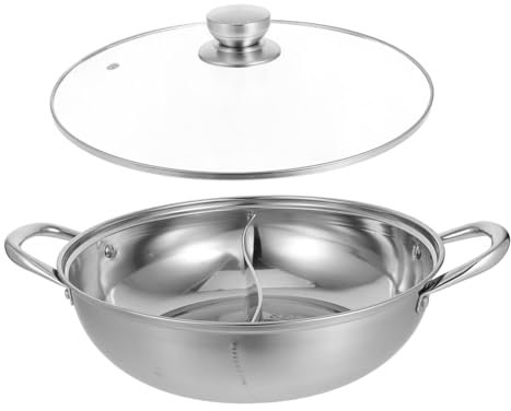 UKCOCO Edelstahl Hot Pot Satz Doppelgeschmack Mit Deckel 32cm Dicker Rand Schneller Wärmeleitung Familienküche