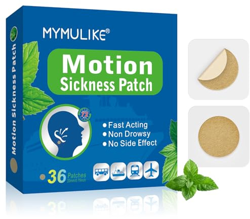 MYMULIKE Motion Sickness Patches, 36 Count for Fast Nausea Relief in Car, Sea, Air Travel, Sea Sickness Patches – Fast-Acting with No Side Effects, Lasts 72 Hours