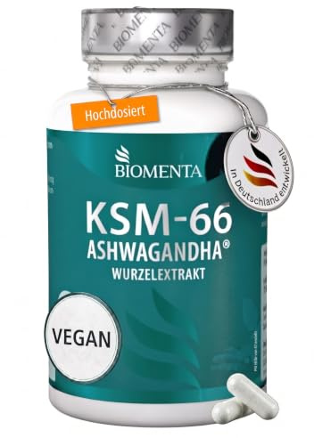 BIOMENTA KSM-66 Ashwagandha Hochdosiert I 185 vegane Kapseln mit 300 mg reinem Wurzelextrakt pro Tagesdosis I Pflanzliches Nahrungsergänzungsmittel ohne Zusätze I Laborgeprüfte Qualität