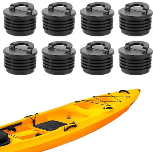 Lyreh 8stk Kajak Stopfen Set, Universelle wasserdichte Gummi Einsteck Boot Ablassschraube mit Verstärktem Griff für Sit-On-Top-Kajaks Kanus und Boote(Schwarz)