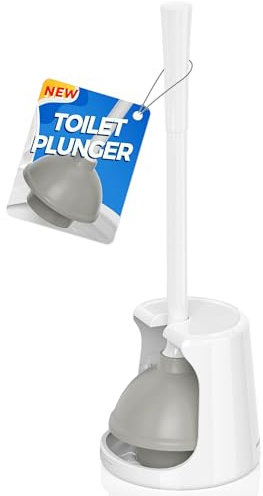 Toilet Plunger with Holder, Plungers for Bathroom Heavy Duty for 5.3-inch Toilet Drain, Toilet Plunger and Holder Combo for Bathroom Cleaning
