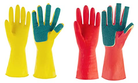 MOBUTOFU Dishwashing Gloves Latex Gloves Scouring Pads for Housework Size l Sturdy for Home and Kitchen
