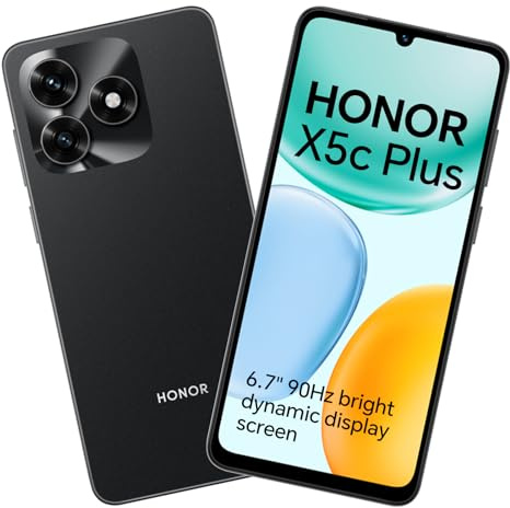 HONOR X5c Plus Dual-SIM 4G Smartphone, 4GB RAM 128GB ROM, 6,74 Zoll 90 Hz Komfort-Display, 50 MP Kamera, 5130 mAh Akku, erweiterbar mit MicroSD bis zu 1 TB, Android 15, Schwarz