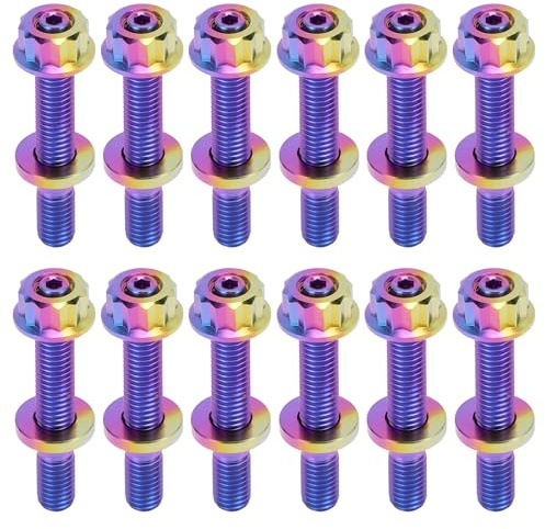 HEROFFIX 12 Set Titanium Alloy Exhaust Manifold Bolt M8x55mm Pitch 1.25 Exhaust Manifold Stud Kit Screws Nuts Washers Blue Purple