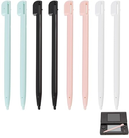 8 Pièces Stylets Tactiles pour NDS, 3DS Lite, DSL, NDSL, Stylet pour Console de Jeu, Accessoires Précis et Durables en 4 Couleurs (Noir, Blanc, Rose, Bleu)