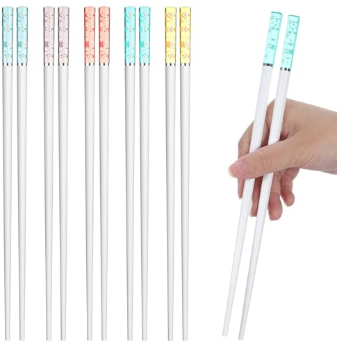 5 Pairs Chopsticks Reusable Fiberglass Chopsticks Set 24cm Dishwasher Safe Chop Sticks Cherry Blossom Amber Japanese Chinese Chopsticks for Gifts Family Meals and Restaurants
