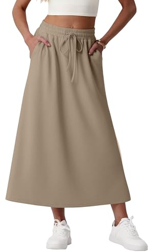 GRECERELLE Women's Skirts with Pockets Elasticated Waist Midi Skirt A-Line Summer Casual Maxi Skirt Long Skirts for Women UK