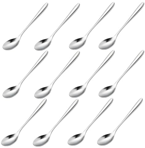 12 PCS Petites Cuillères en Acier Inoxydable, 12X2cm, Mini Cuillères à Dessert et Café, Cuillères à Café Élégantes pour Sucre, Épices, Condiments et Usage Quotidien