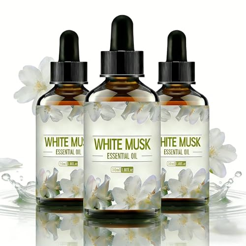 Huile essentielle de musc blanc huile parfumée for soins capillaires peau for diffuseur d'aromathérapie, massage corporel, soins peau visage, parfum voiture, idéale bricolage parfums(3 bottles)