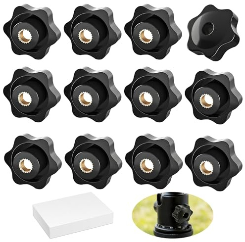 Oiieco Lot de 20 écrous à poignée étoile M8, 38 mm de diamètre, écrou moleté avec filetage intérieur en laiton, vis à main sans outils, poignée en étoile noire pour machines, meubles et industrie
