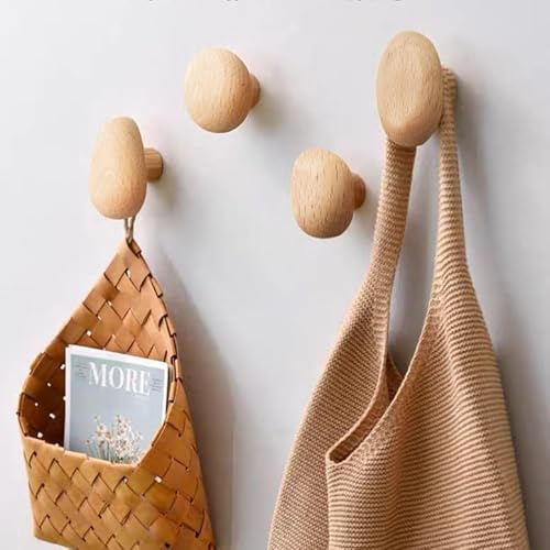 Btstil 4 Stk Garderobenhaken Holz, Walnussholz Kleiderhaken Holz, Runde Dekorative Holzhaken aus Buche & Walnuss, Wandhaken Holz für handtuchhaken jacken Schals Rucksäcke (Natur Buche)