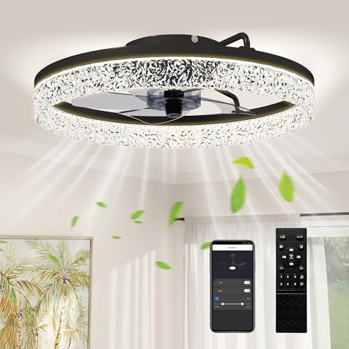HOMCOM Ceiling Fans with Lights and Remote & App Control, 50 cm Modern LED Ceiling Fan Light with 3 Colour Temperatures, 6 Speed, Timer, Dimmable, Quiet Reversible DC Motor, for Bedroom, Study, Black