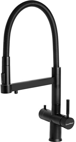 SmartWater® Smart Tap Flex Black, rubinetto cucina 4 vie con doccetta flessibile, corpo in ottone, per acqua calda, fredda, depurata e addolcita