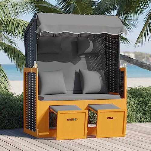 NIVVHOH Strandkorb & Liegestuhl Schwarz Anthrazit Poly Rattan Liegen Relaxliege für Garten, Balkon, Im Freien (115 x 55 x 133/151/156 cm)