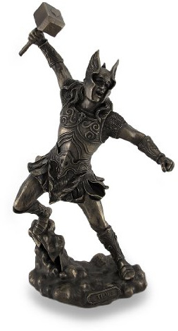 Veronese Design Thor, nordischer Gott des Donners, schwingender Hammer, Skulptur, bronzefarben