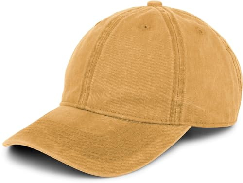 styleBREAKER Unisex basebollkeps vintage look justerbar 6-panel blöja i tvättad optik med böjd skärm bomull retro keps för män och kvinnor, Senap, one size