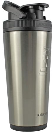 Ice Shaker Stainless Steel Insulated Water Bottle Protein Mixing Cup - Holds Ice for 30+ Hours As Seen On Shark Tank Â€¦ 26oz Silver
