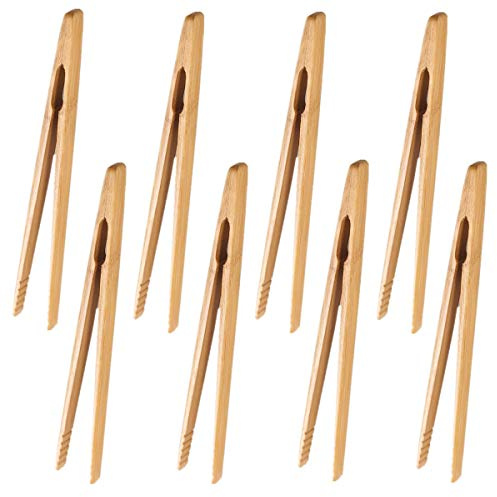Lot de 8 Pinces de cuisine en bambou Non toxiques Réutilisables