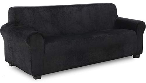 TIANSHU Samt Sesselbezug 4 sitzer,Soft Velvet Plush Couchbezug stilvolle Luxus-Möbelbezüge Anti-Rutsch-High Stretch Sesselbezug(4 Sitzer,Schwarz)