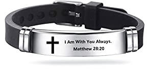 MZC Jewelry Religious Cross Silicone Sport Bracelet for Men Women I Am With You Always. Matthew 28:20 Bangle Adjustable Bracelet