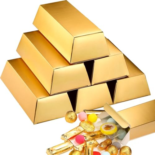 Containlol 24 Goldbarren Gefälscht Goldbarren Geschenkbox Goldene Gastgeschenkboxen Goldfolie Schatzziegel Casino Papierboxen Pirate Partyzubehör für Weihnachten Süßigkeit Spielzeug, 5,5 x 3,2 Zoll