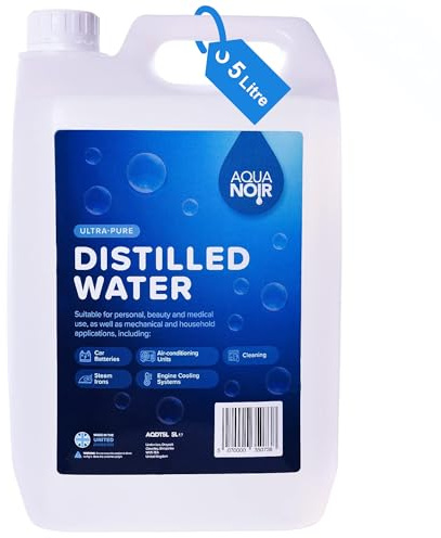 AQUANOIR Distilled Water 5L | Ideal Distilled Water for Steam Irons, CPAP Machine, Car Batteries and Plants | Made in UK