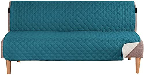 Couch-Schonbezüge, wendbar, Futon-Schonbezug, armlose Sofabezüge, Sofa-Bettbezüge, waschbarer Möbelschutz, wasserabweisender Futon-Bezug für Wohnzimmer mit elastischem Gurt (Dark Petrol, 3 Seater 70)