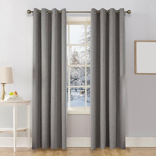 CUCRAF 100% Blackout Curtains Charcoal Grey 84 Inch Drop 2 Panels Soft Texture Sun Blocking Thermal Eyelet Curtains for Bedroom Living Room 52 X 84 Inch