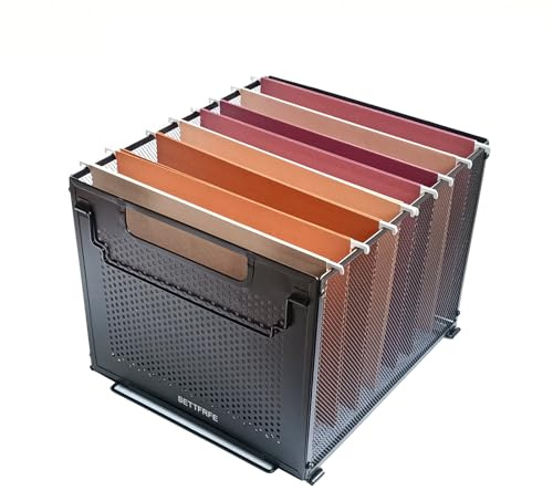 SETTFRFE Organizador de carpetas colgantes de tamaño carta, caja de archivo de metal, cesta de archivos para colgar archivos, color negro (placa de metal perforada)
