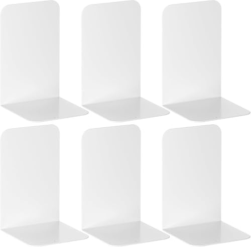 Deefongo 6 Stück Buchstütze, 20.5x13.5x9.3cm, Buchstützen aus Metall, Weiß Buchstütze für Büro Schule Zuhause Bibliothek